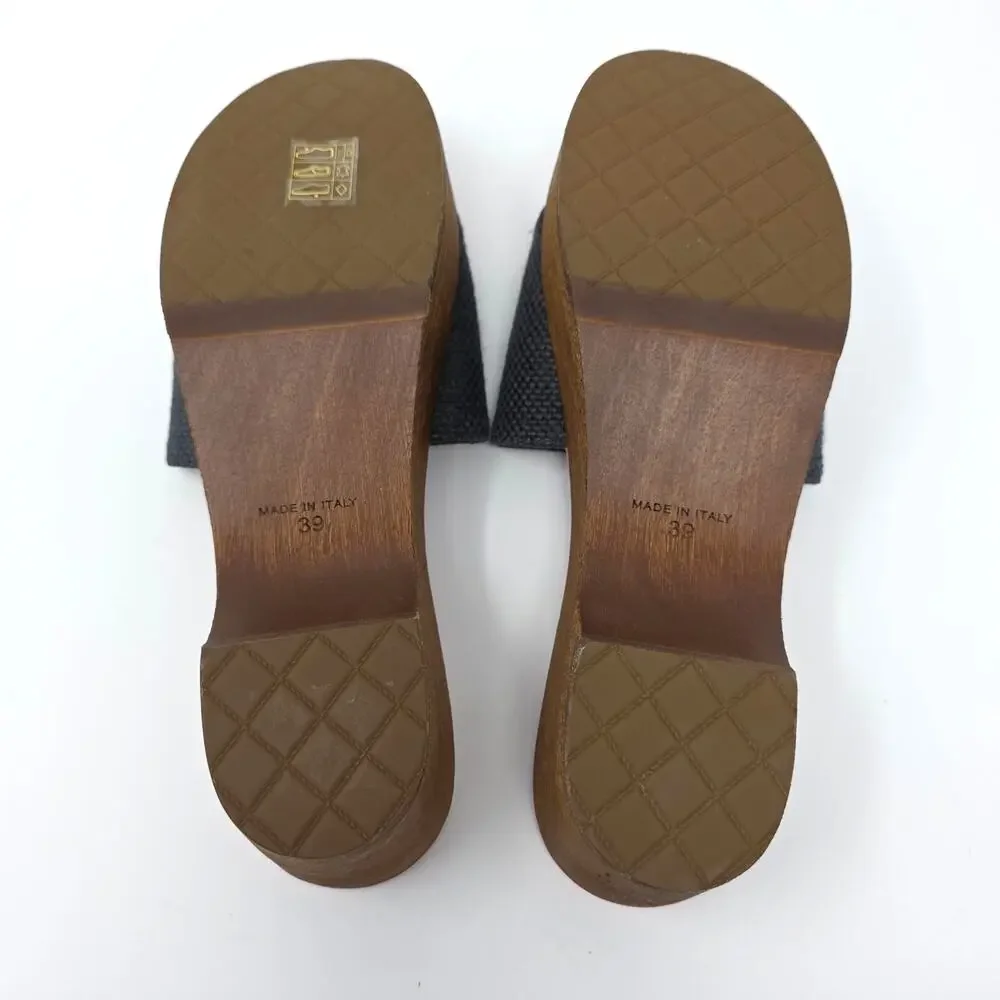Chanel CC Logo Platform Slides Day Sandals Pink Navy Blue Slip On IT 39 US 8.5